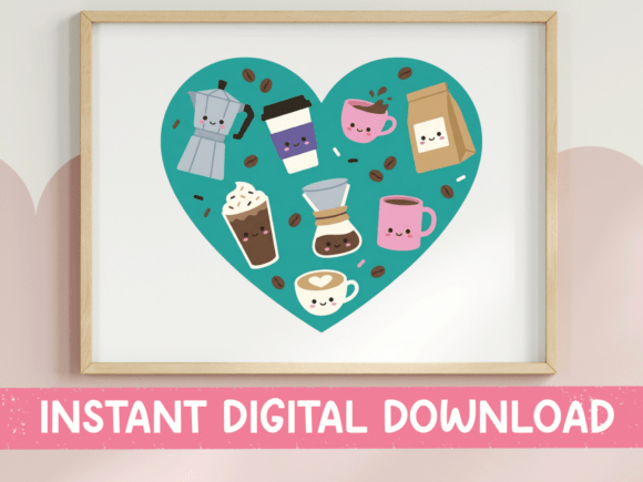 Coffee Heart Kawaii Icon Print Review