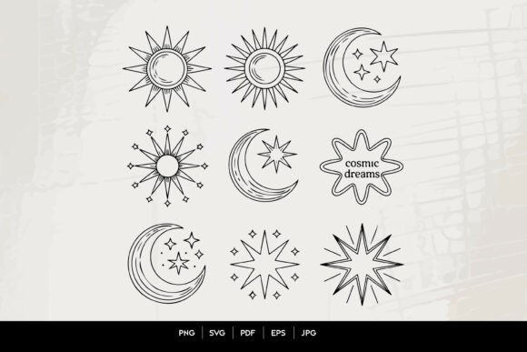 Cosmic Sun Moon Star Icon Set