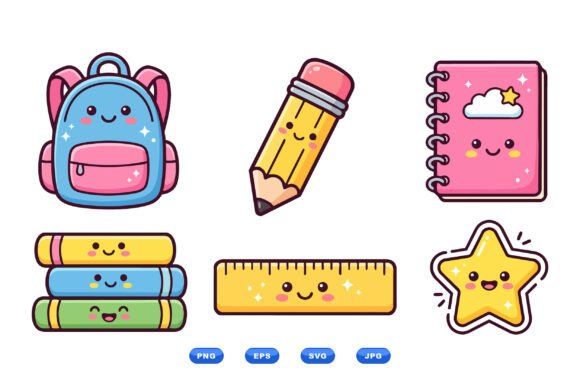 Cute School Supplies Clipart Set